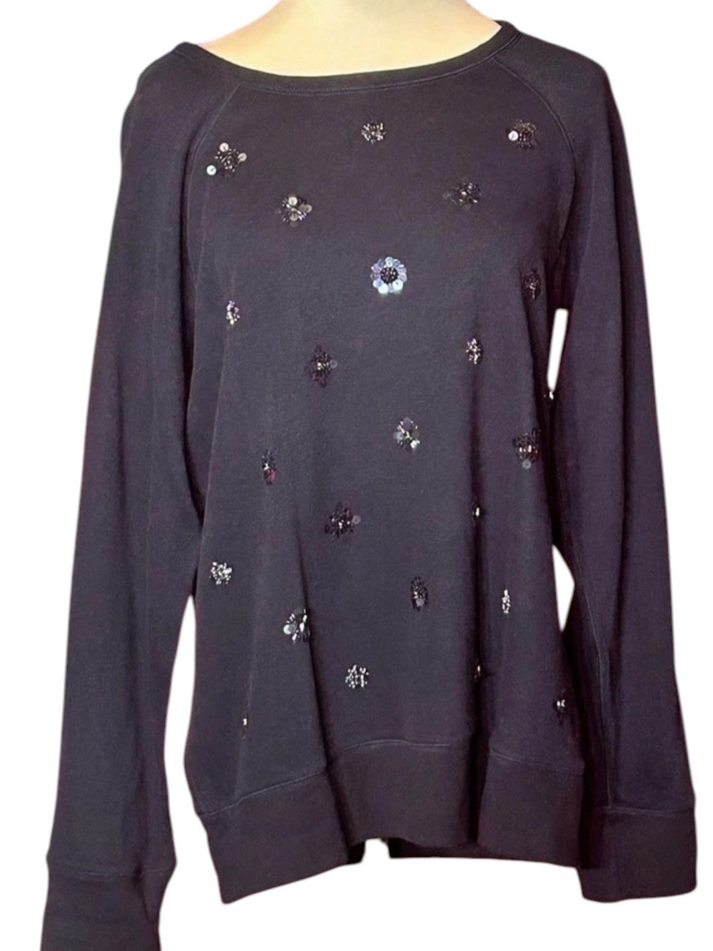 Tommy Bahama Embellished Long Sleeve Top in Black Size Large